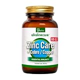 Alkaline Care Zinc Care + Cobre 60 Cápsulas – Suplemento para Sistema Inmune, Piel, Cabello y Uñas – Alta Absorción y Máxima Biodisponibilidad – Suave con el Estómago