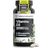 Vitamina D3 2000 UI - 365 Tabletas para 1 año - huesos y sistema inmunitario - Vitamina D colecalciferol en alta dosificación - Probado en laboratorio y sin aditivos