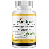 Multivitaminas y minerales veganos con vitamina B12, D3 y K2 de alta resistencia. 180 tabletas multivitamínicas - 6 meses de suministro. Diseñado para veganos y vegetarianos