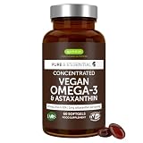 Igennus Omega 3 Vegano, Aceite de Algas & Astaxantina, 60 Cápsulas Blandas | EPA DHA 600mg, Triglicéridos Naturales de Algas, Alta Pureza Certificada IAOS, Alta biodisponibilidad, 30 Dosis
