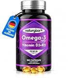 Omega 3 Vitamina D3 y K2 MK7, Vitamina D y Omega 3 rTG, EPA y DHA 1000 mg | Complex 3 en 1: 600 mg EPA + 400 mg DHA y Vitamina D3 2000 UI + K2 100 µg por dosis. 120 cápsulas para 60 días, sin gluten