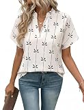 heekpek Camisa Mujer Verano Blusa Manga Corta Camisetas Elegante Camisa Cuello en V Casual Sueltas Blusas Rayas Shirts Túnica Tops(Mariposa,M)