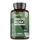 Ginkgo Biloba 6600 mg - 365 Comprimidos Veganos con Ginseng Siberiano 50:1 | Con 28 mg Flavonoides y 7,2 mg Terpenos - Suplemento de Origen Natural para 1 Año, Sin Gluten ni Estearato de Magnesio