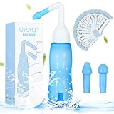 URAQT Lavado Nasal Botella, 240ml Limpiador de Nariz con 2 Boquillas | Neti Pot, con 40x Sal Lavado Nasal, Limpiador Nasal para Alivio Congestión Nasal y Limpieza Nasal