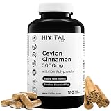 Canela de Ceylán 5000 mg. 180 cápsulas veganas para 6 meses de tratamiento. | Extracto Natural de rama de Canela (Cinnamomum Zeylanicum) con 10% Polifenoles. Fabricado en España por HIVITAL