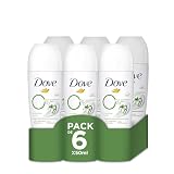 Dove 0% Desodorante Roll-On Pepino y Té Verde Protección 48 horas Antitranspirante, 50 ml, pack de 6 Unidades