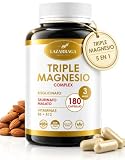 TRIPLE MAGNESIO COMPLEX 5 EN 1 | Bisglicinato + Taurinato + Malato + Vitaminas B6 y B12 | 250 mg Magnesio Elemental Diario | 180 Cápsulas Veganas | 3 Meses | Suplemento Premium | Energía y Vitalidad