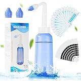 URAQT Lavado Nasal Botella Set,300ml Limpiador de Nariz con 2 Boquillas | Neti Pot con 20x Sal Lavado Nasal y 10x Termómetro Pegatina, Limpiador Nasal para Alivio Congestión Nasal y Limpieza Nasal
