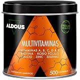 Multivitaminas Mujer y Hombre - 500 comprimidos vitaminas - Multivitaminico | Con Vitamina C, D, E, A, Vitaminas B, Biotina, Acido Folico, Calcio, Zinc, Selenio - Complejo Vitaminico (+1 año) - ALDOUS