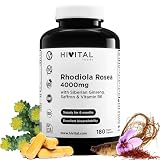Rhodiola Rosea 4000 mg. 180 cápsulas veganas para 6 meses de tratamiento. | Con Extractos Naturales de Rodiola Rosea, Ginseng Siberiano, Azafrán y Vitamina B6. Fabricado en España por HIVITAL