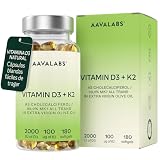 Vitamina D3 y K2 con Aceite de Oliva Virgen Extra para una Absorción Óptima (2.000 UI Vitamina D + 100 μg Vitamina K2 MK7) – 180 Cápsulas Concentradas de Vitamina D3 K2 sin OGM, Gluten o Lactosa