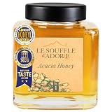 Le Souffle d'Adore Selección, Miel de Acacia 500g, Miel Pura Natural en Tarro de Cristal, Sin Azúcar Añadido, Sin Aditivos, Textura Líquida, Sabor Suave