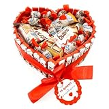 ONZA Cesta de Chocolates Kinder Bueno para Regalar - Caja Regalo Corazón - Regalos Originales para Mujer y Pareja - Surtido de Chocolatinas para Cumpleaños y Ocasiones Especiales