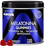 Melatonina Gominolas 4 Meses-Con Triptofano, Valeriana, B6 -Sabor Arandanos | 120 gummies con Vitamina B6 - Para Dormir Bien y Conciliar el Sueño Rápidamente - Melatonina Sabor Arandano - ALDOUS