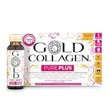 GOLD COLLAGEN Pure Plus - 8.000mg Colágeno Marino Líquido, 10 Botellas | 17 Ingredientes con Ácido Hialurónico, Biotina y Azafrán, Para Piel, Cabello, Ánimo y Equilibrio, Sabor Melocotón y Naranja