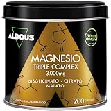 Magnesio Complex - 3000mg-200 Cápsulas Triple Magnesio - Energia, Bienestar | Bisglicinato de Magnesio, Citrato y Malato con Vitaminas - 422,5mg Elemental por Dosis - Músculos y Rendimiento - ALDOUS