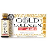 GOLD COLLAGEN Forte Ageless - 12.000mg Colágeno Marino Líquido, 10 Botellas | 23 Ingredientes Activos con Ácido Hialurónico, Ceramidas y Elastina, Hidratación y Elasticidad de la Piel, Sabor Tropical
