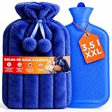 volila Bolsa de Agua Caliente, Formato XXL, 3,5 L - 1 Bolsa de Agua Caliente Grande de Color Azul - Bolsa de Agua con Funda de Pelo Sintético, Perfecto para Aliviar el Dolor - Idea Regalo para Navidad