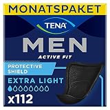 TENA Men Level 0 x112 - Compresa Protectora Fina para Hombre - Para Incontinencia y Goteo Ocasional,112 Unidades - Color Negro - Paquete Mensual (8x14), El embalaje puede variar