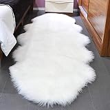 Piel de Cordero Oveja/Sheepskin Rug Cordero, imitación mullida Alfombras imitación Piel sintética,para salón Dormitorio baño sofá Silla cojín (60x160cm, Blanco)