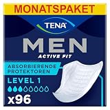 TENA Men Level 1 8x12 - Compresa Protectora y Absorbente para Hombre - Para Incontinencia y Goteo Moderado - Zona de Absorción Mejorada - Máxima Discreción - 96 Unidades - Paquete Mensual