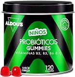 120 Probioticos Gominolas Kids+ Vitamina C -Sabor Cereza - Flora intestinal | Cherry Gummies - Vitamina B6, Vitamina B3, B5, C, Bifidobacterium, Lactobacillus - Estreñimiento, Transito, Hinchazón -ALDOUS
