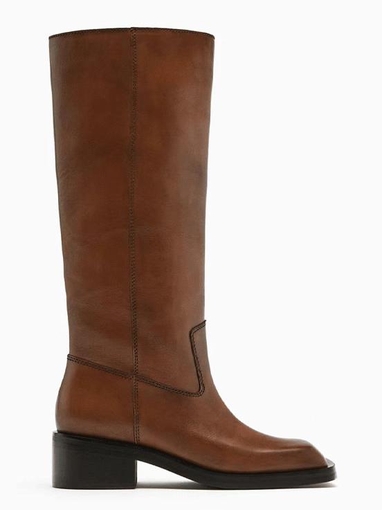 Yvonne | Botas de Cuero con Punta Cuadrada