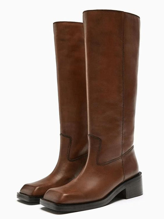 Yvonne | Botas de Cuero con Punta Cuadrada