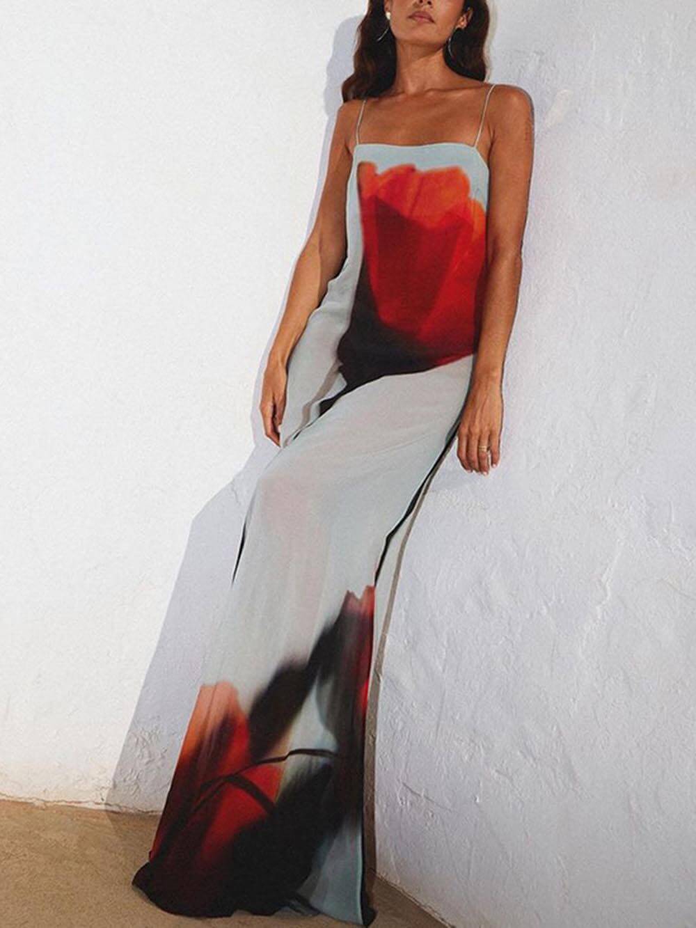 Zandra | Vestido Largo con Estampado de Tulipanes