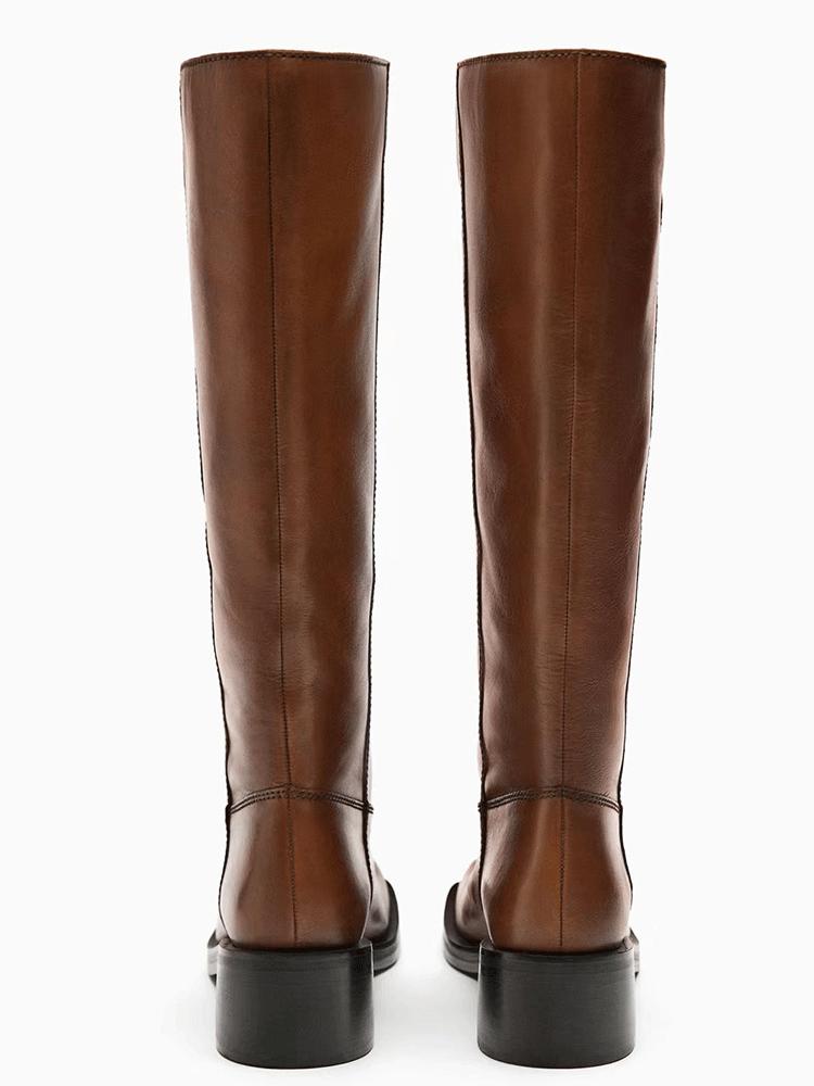 Yvonne | Botas de Cuero con Punta Cuadrada