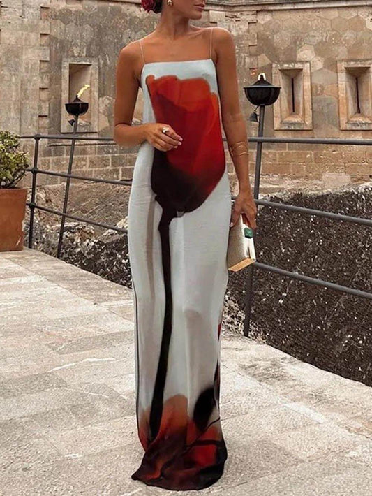 Zandra | Vestido Largo con Estampado de Tulipanes