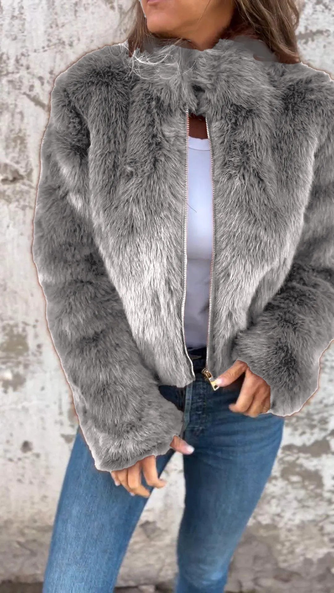 Caiyin | Chaqueta de Piel Sintética con Cuello Alto