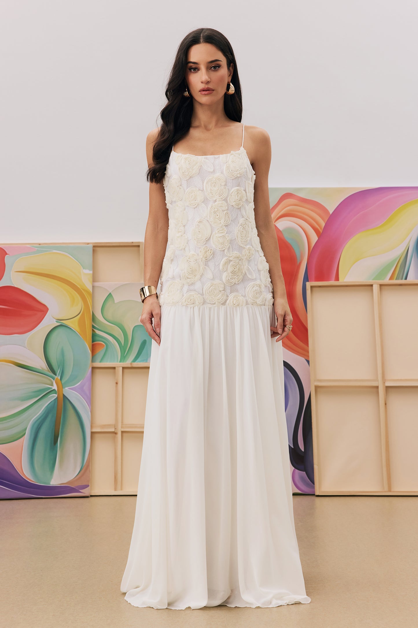 Xeydi | Vestido Largo con Apliques de Flores