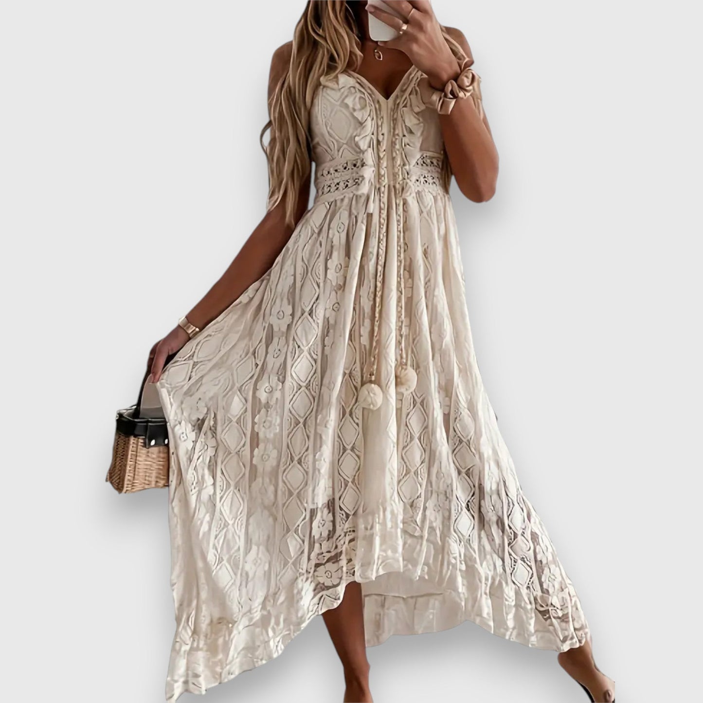 Fleir | Vestido Largo de Encaje Floral