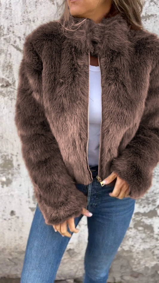 Caiyin | Chaqueta de Piel Sintética con Cuello Alto