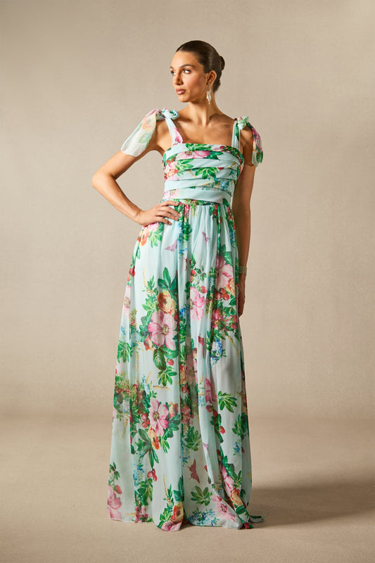Waleska | Vestido Largo con Tirantes de Lazo