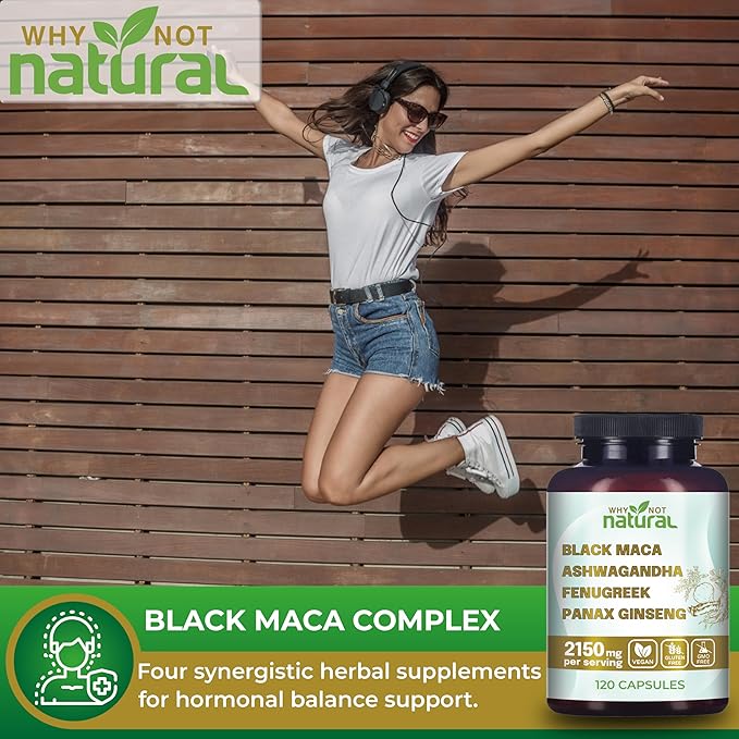 Suplemento 4 en 1 con Raíz de Maca Negra, Ashwagandha, Fenogreco y Ginseng Panax