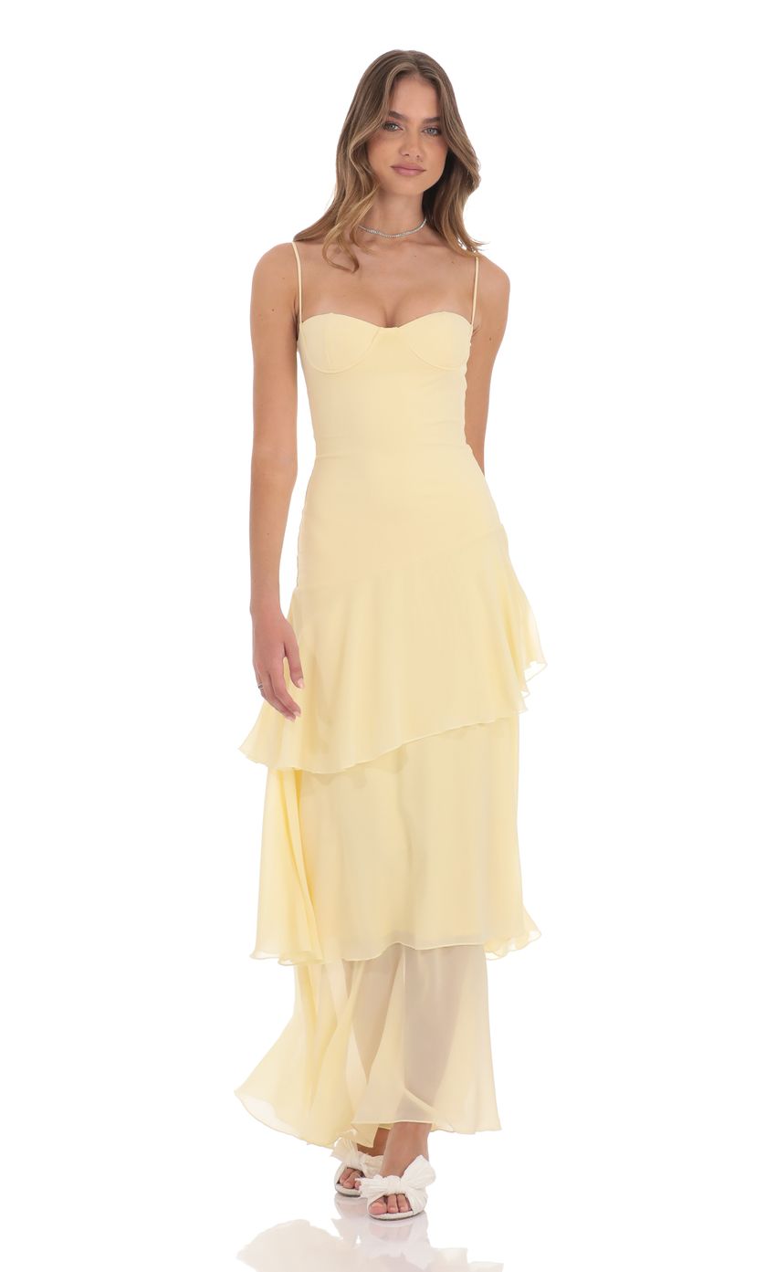 Chanel | Vestido amarillo con volantes transparentes