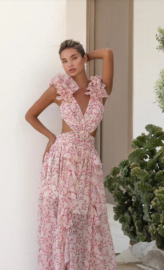 Xelene | Romántico Vestido Largo de Flores