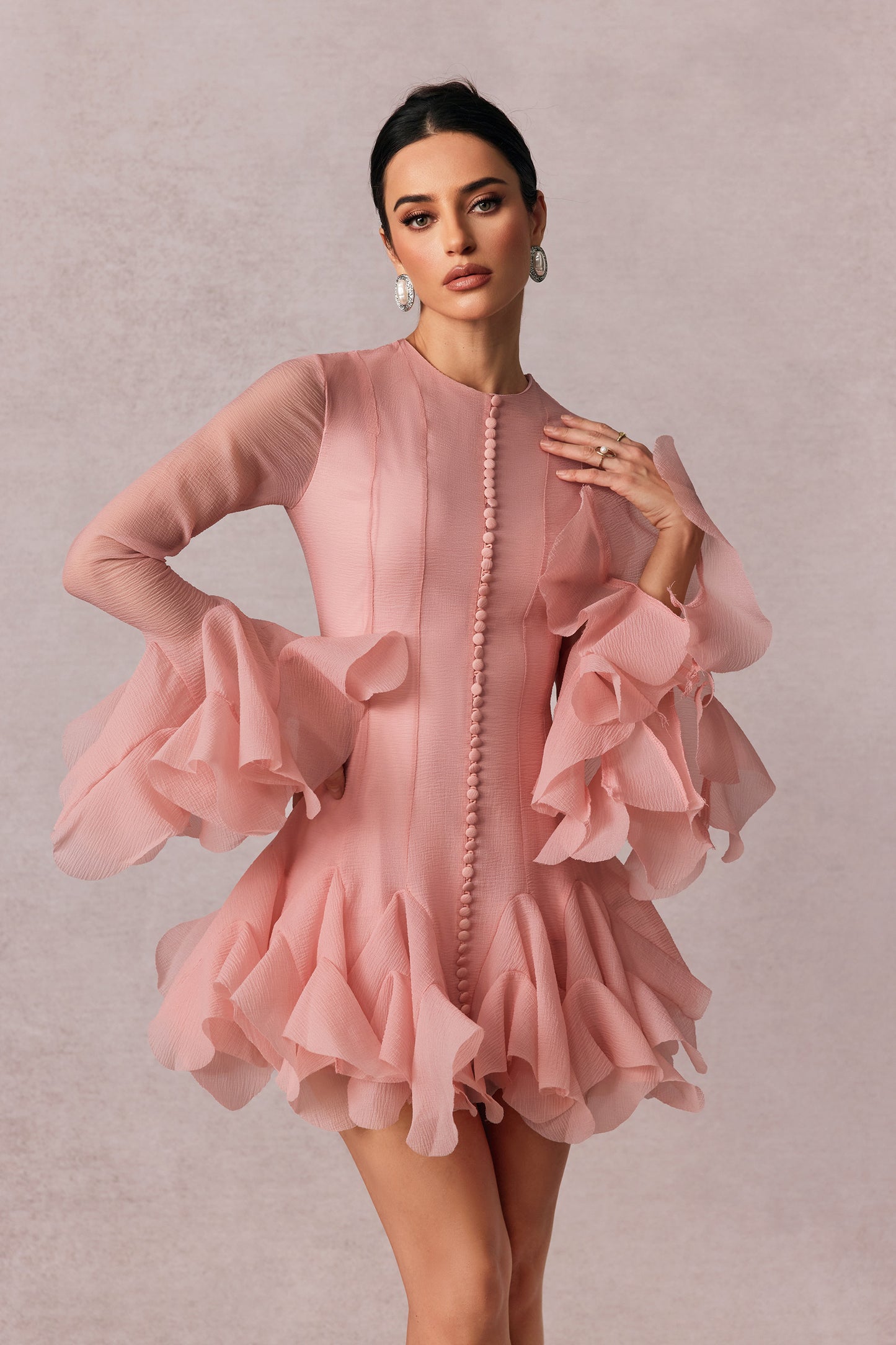 Xaira | Vestido Mini de Mangas Llargas y Volantes