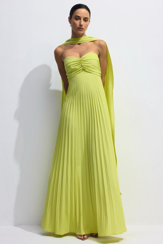 Willow | Vestido Largo Plisado con Bufanda