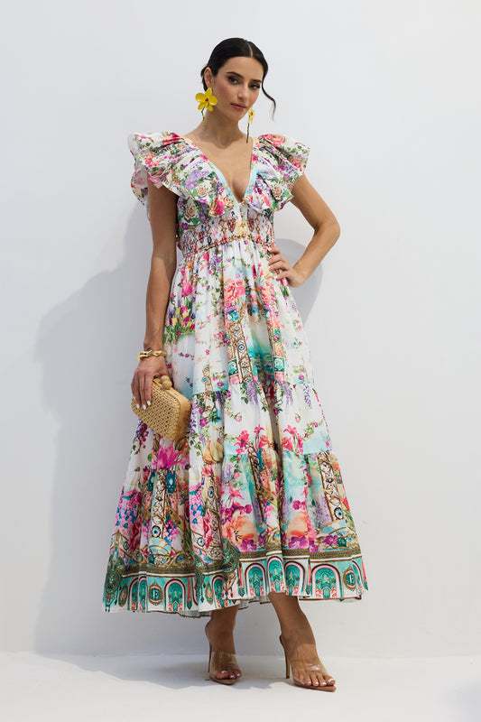 Whitney | Vestido con Cuello en V y Volantes en las Mangas