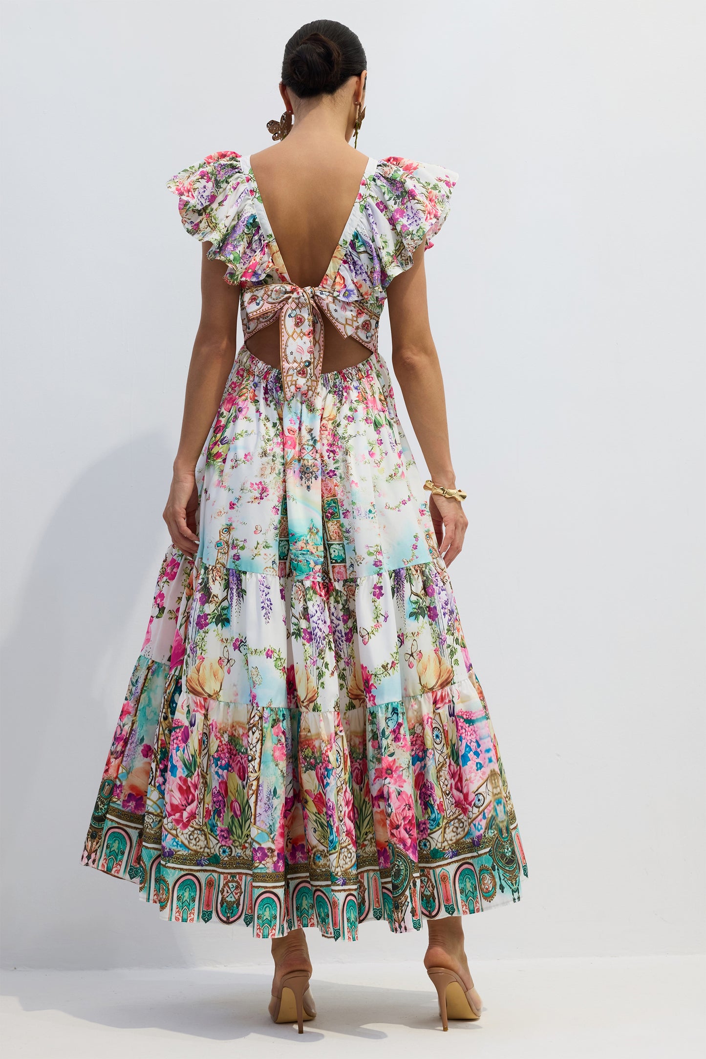 Whitney | Vestido con Cuello en V y Volantes en las Mangas