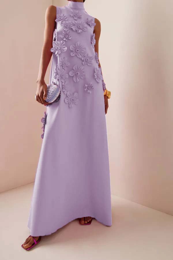 Zairaeli | Vestido Largo con Detalles de Flores 3D