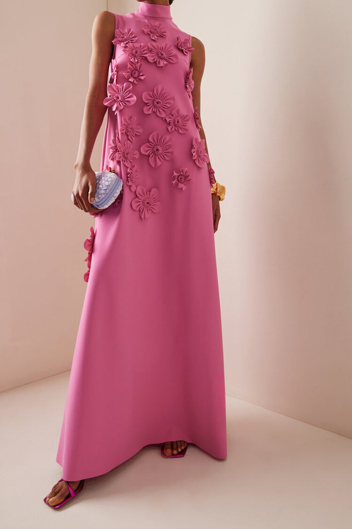 Zairaeli | Vestido Largo con Detalles de Flores 3D