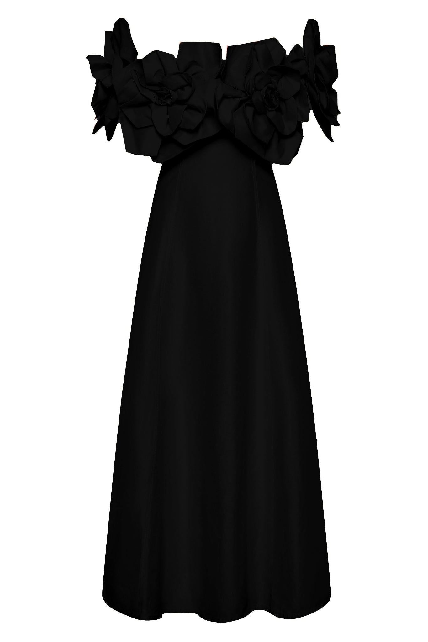 Wildelia | Vestido Largo con Hombros Descubiertos y Flores 3D