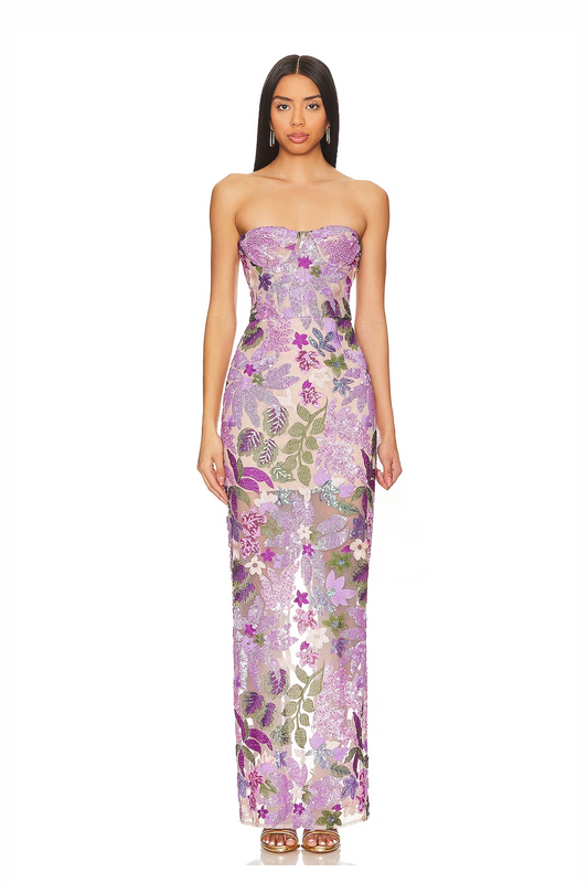 Wionna | Vestido Largo con Hombros Descubiertos y Bordado de Lentejuelas