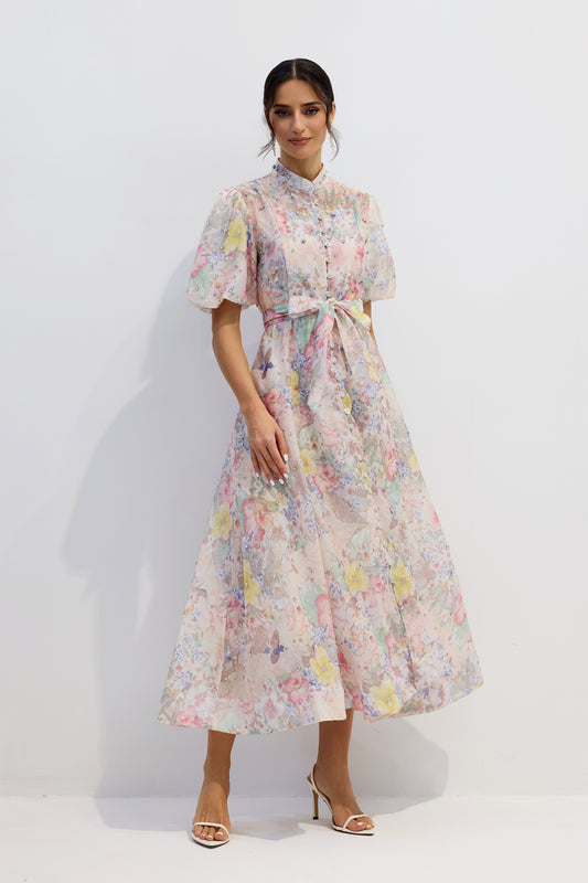 Wanda | Vestido Floral de Manga Abullonadas