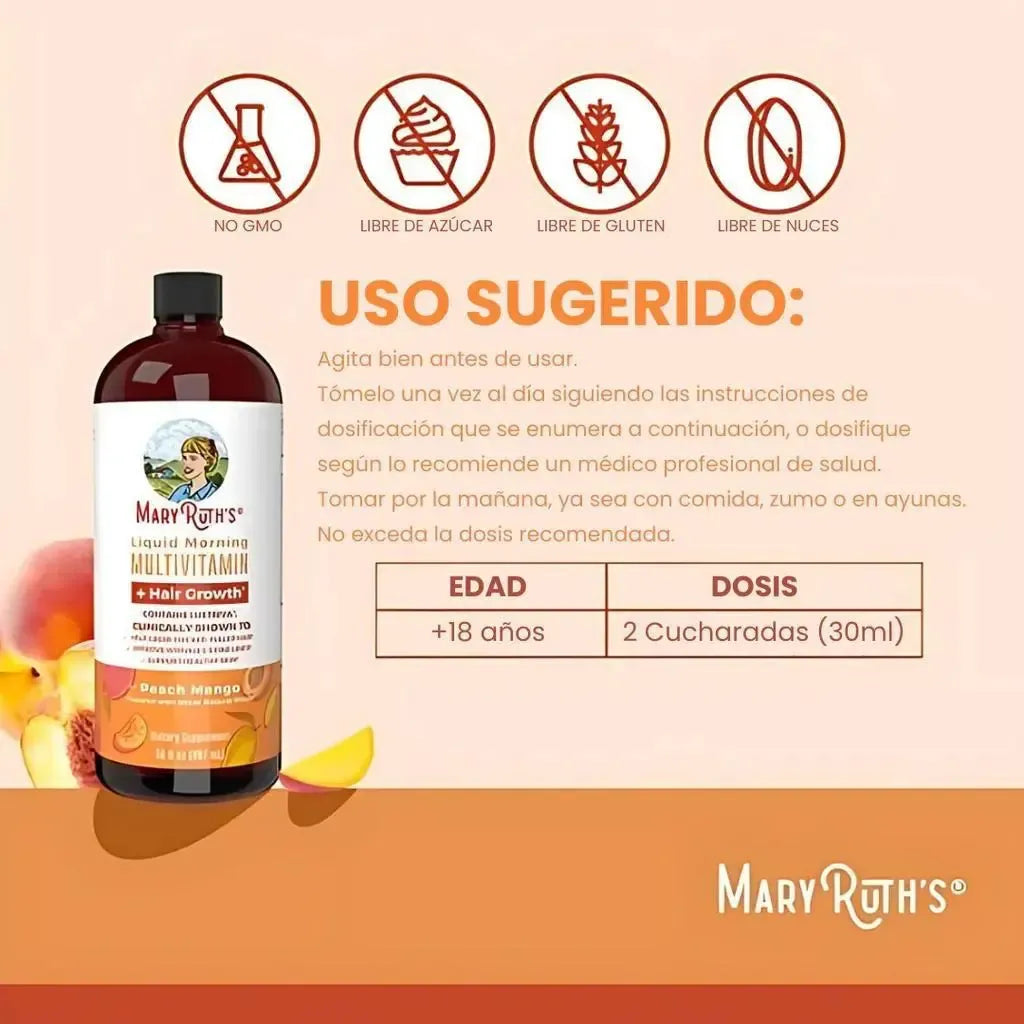 MaryRuth’s Morning Liquid Multivitamin | Cabello Más Grueso Y Abundante