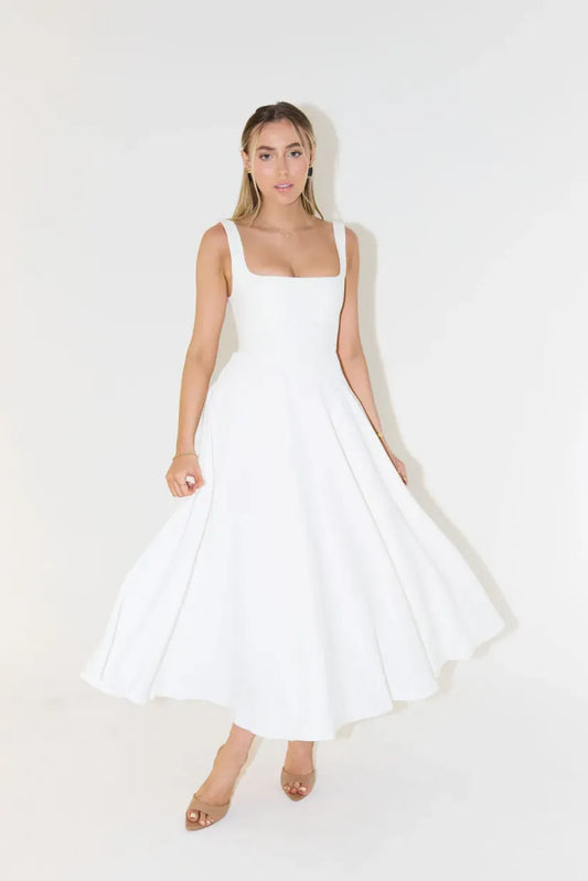 Blake | Vestido Midi con Escote Cuadrado y Cintura Alta